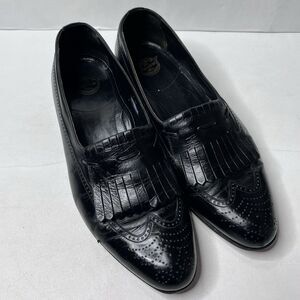 Vintage Florsheim Black Leather Kiltie Fringe Wingtip  Loafers Mens Size 10.5 D